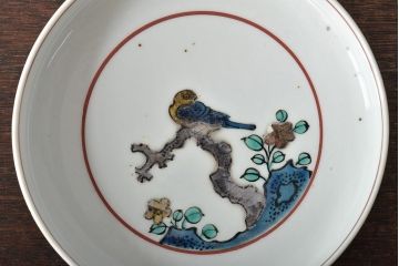 明治〜大正　九谷焼色絵　角福　花鳥図　皿5枚(深皿)(R-044415)