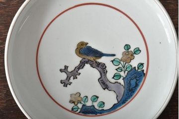 明治〜大正　九谷焼色絵　角福　花鳥図　皿5枚(深皿)(R-044415)
