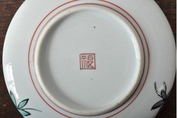 明治〜大正　九谷焼色絵　角福　花鳥図　皿5枚(深皿)(R-044415)