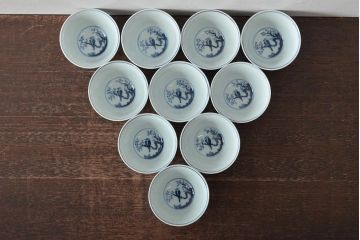 九谷陶源製　九谷赤絵茶碗10客(茶道具、共箱)(R-044417)