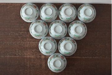 九谷陶源製　九谷赤絵茶碗10客(茶道具、共箱)(R-044417)