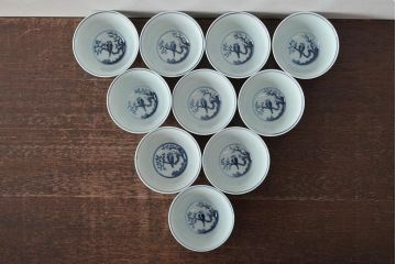 九谷陶源製　九谷赤絵茶碗10客(茶道具、共箱)(R-044418)
