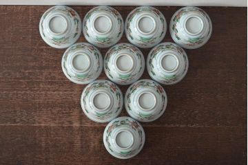 九谷陶源製　九谷赤絵茶碗10客(茶道具、共箱)(R-044418)