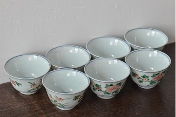 九谷陶源製　九谷赤絵茶碗7客(茶道具、共箱)(R-044419)