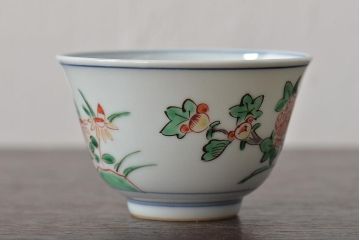 九谷陶源製　九谷赤絵茶碗7客(茶道具、共箱)(R-044419)