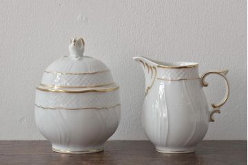 中古　ハンガリー　HOLLOHAZA(ホロハーザ)　Pannonia(パノニア)　シュガーポット　クリーマー　2点セット(ミルクジャー、洋食器)(R-044420)