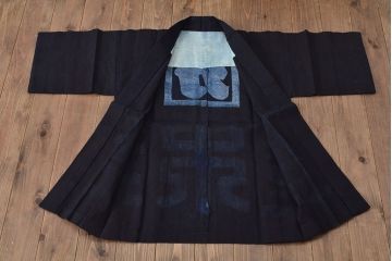 大正〜昭和初期　古い　藍染　木綿　半纏(古布、万荒木屋)(R-044499)