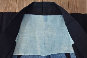 大正〜昭和初期　古い　藍染　木綿　半纏(古布、万荒木屋)(R-044499)
