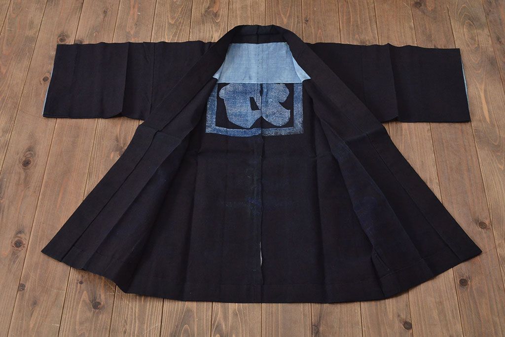 大正〜昭和初期　古い　藍染　木綿　半纏(古布、万荒木屋)(R-044500)