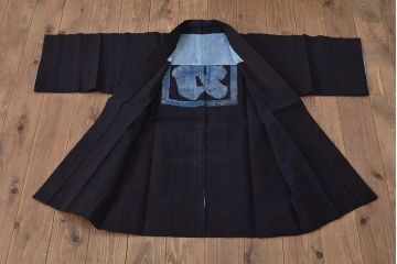 大正〜昭和初期　古い　藍染　木綿　半纏(古布、万荒木屋)(R-044500)