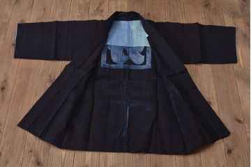 大正〜昭和初期　古い　藍染　木綿　半纏(古布、万荒木屋)(R-044501)