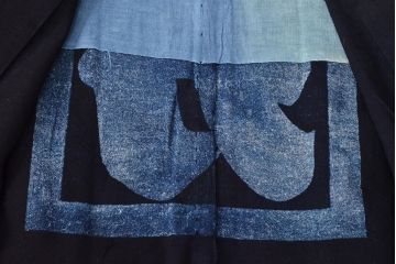 大正〜昭和初期　古い　藍染　木綿　半纏(古布、万荒木屋)(R-044501)