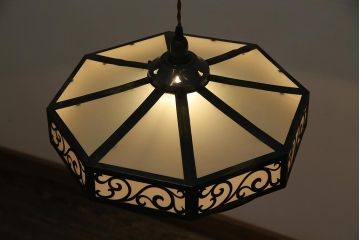 アンティーク照明　大正昭和初期　大正ロマン　八角形のシルエットがモダンな天井照明(シェード、吊り下げ照明)(R-44503)