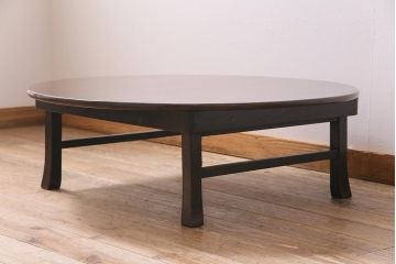 アンティーク家具　和製アンティーク　昭和初期　栓材　流れるような木目が魅力の丸ちゃぶ台(座卓、ローテーブル、折りたたみテーブル)(R-044504)