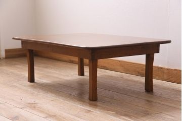 アンティーク家具　昭和中期　栓材　味わいが魅力のレトロな角ちゃぶ台(折りたたみテーブル、座卓、ローテーブル)(R-044506)