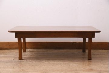 アンティーク家具　昭和中期　栓材　味わいが魅力のレトロな角ちゃぶ台(折りたたみテーブル、座卓、ローテーブル)(R-044506)