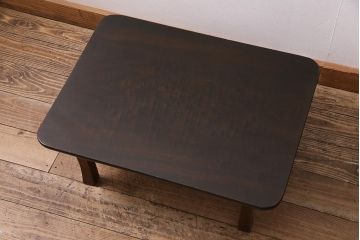 アンティーク家具　昭和初期　栓材・玉杢　渋い味わいのレトロな角ちゃぶ台(折りたたみテーブル、座卓、ローテーブル)(R-044507)
