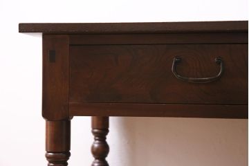 アンティーク家具　大正ロマン　ケヤキ材　挽き物脚が目を引くおしゃれな片袖机(片袖デスク、ワークデスク、在宅ワーク、在宅用)(R-044508)