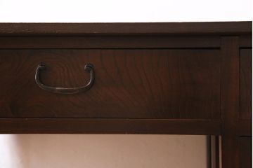 アンティーク家具　大正ロマン　ケヤキ材　挽き物脚が目を引くおしゃれな片袖机(片袖デスク、ワークデスク、在宅ワーク、在宅用)(R-044508)