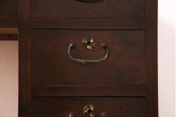 アンティーク家具　大正ロマン　ケヤキ材　挽き物脚が目を引くおしゃれな片袖机(片袖デスク、ワークデスク、在宅ワーク、在宅用)(R-044508)