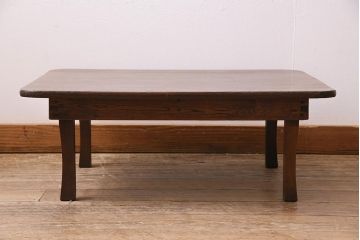 アンティーク家具　昭和初期　栓材　小振りなサイズのレトロな角ちゃぶ台(折りたたみテーブル、座卓、ローテーブル)(R-044510)