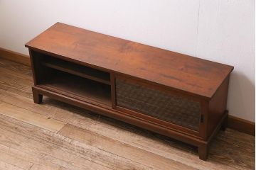 アンティーク家具　昭和初期　脚付きリメイク　当店オリジナルの組子入り　和レトロな雰囲気が魅力のテレビ台(ローボード、収納棚)(R-044515)