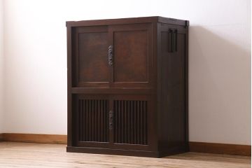 アンティーク家具　明治期　前面ケヤキ材　内部の造りが珍しい!凛とした佇まいの帳場箪笥(時代箪笥、収納棚)(R-044520)