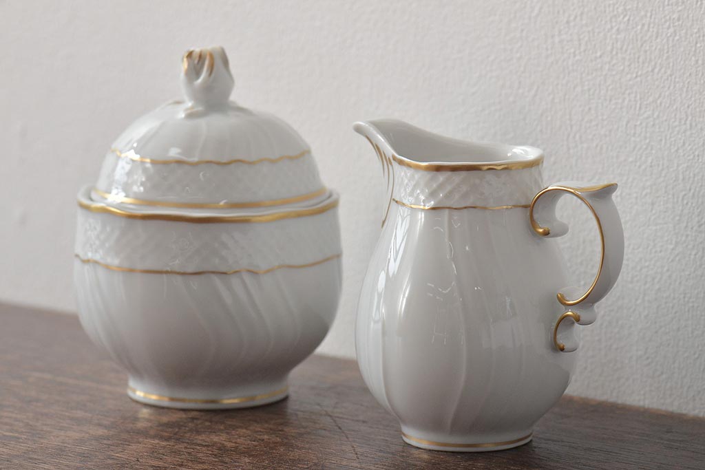 中古　ハンガリー　HOLLOHAZA(ホロハーザ)　Pannonia(パノニア)　シュガーポット　クリーマー　2点セット(ミルクジャー、洋食器)(R-044526)