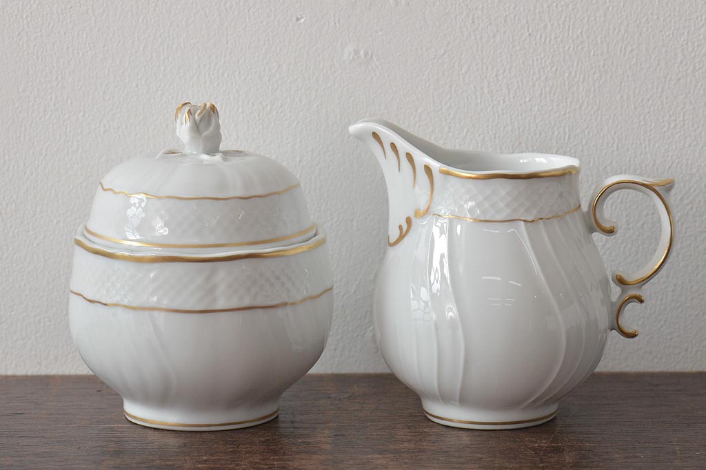 中古　ハンガリー　HOLLOHAZA(ホロハーザ)　Pannonia(パノニア)　シュガーポット　ミルクジャー　2点セット(クリーマー、洋食器)(R-044527)