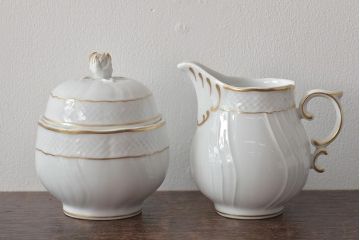 中古　ハンガリー　HOLLOHAZA(ホロハーザ)　Pannonia(パノニア)　シュガーポット　ミルクジャー　2点セット(クリーマー、洋食器)(R-044527)