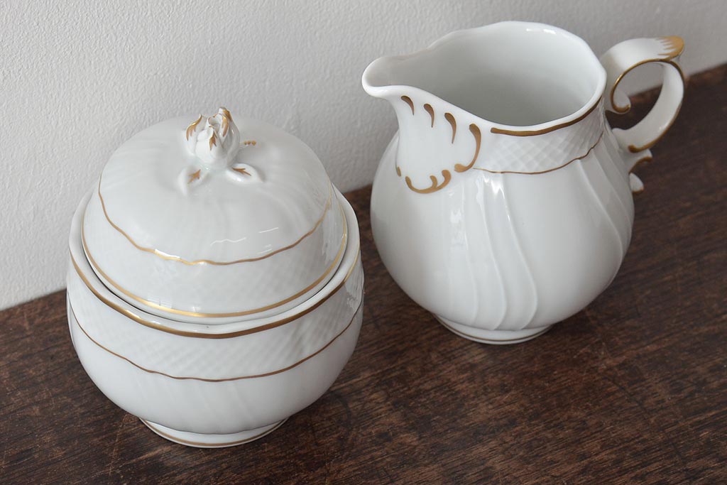 中古　ハンガリー　HOLLOHAZA(ホロハーザ)　Pannonia(パノニア)　シュガーポット　ミルクジャー　2点セット(クリーマー、洋食器)(R-044527)