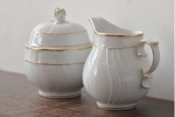 中古　ハンガリー　HOLLOHAZA(ホロハーザ)　Pannonia(パノニア)　シュガーポット　ミルクジャー　2点セット(クリーマー、洋食器)(R-044527)