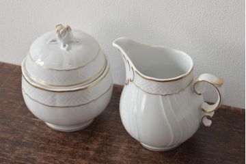 中古　ハンガリー　HOLLOHAZA(ホロハーザ)　Pannonia(パノニア)　シュガーポット　ミルクジャー　2点セット(クリーマー、洋食器)(R-044527)
