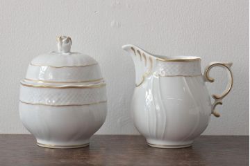 中古　ハンガリー　HOLLOHAZA(ホロハーザ)　Pannonia(パノニア)　シュガーポット　ミルクジャー　2点セット(クリーマー、洋食器)(R-044528)