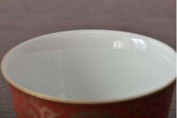 明治〜大正　九谷焼　菊文金彩赤絵茶碗7客(R-044533)