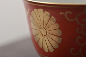 明治〜大正　九谷焼　菊文金彩赤絵茶碗7客(R-044533)
