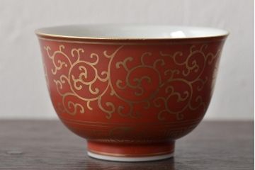 明治〜大正　九谷焼　菊文金彩赤絵茶碗7客(R-044533)