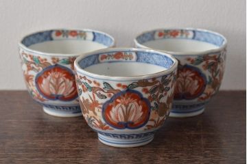 幕末〜明治　伊万里焼　色絵金彩兎図　蕎麦猪口3客(R-044536)