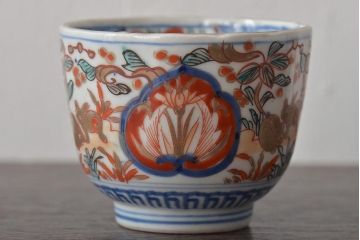 幕末〜明治　伊万里焼　色絵金彩兎図　蕎麦猪口3客(R-044536)