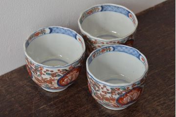 幕末〜明治　伊万里焼　色絵金彩兎図　蕎麦猪口3客(R-044537)