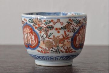 幕末〜明治　伊万里焼　色絵金彩兎図　蕎麦猪口3客(R-044537)