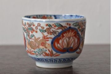 幕末〜明治　伊万里焼　色絵金彩兎図　蕎麦猪口3客(R-044537)