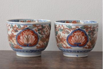 幕末〜明治　伊万里焼　色絵金彩兎図　蕎麦猪口2客(R-044538)