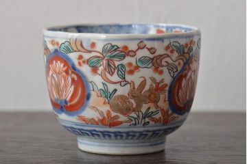幕末〜明治　伊万里焼　色絵金彩兎図　蕎麦猪口2客(R-044538)