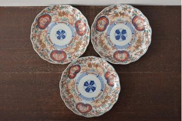 幕末〜明治　伊万里焼　色絵金彩兎図　7寸皿3枚(中皿)(R-044540)