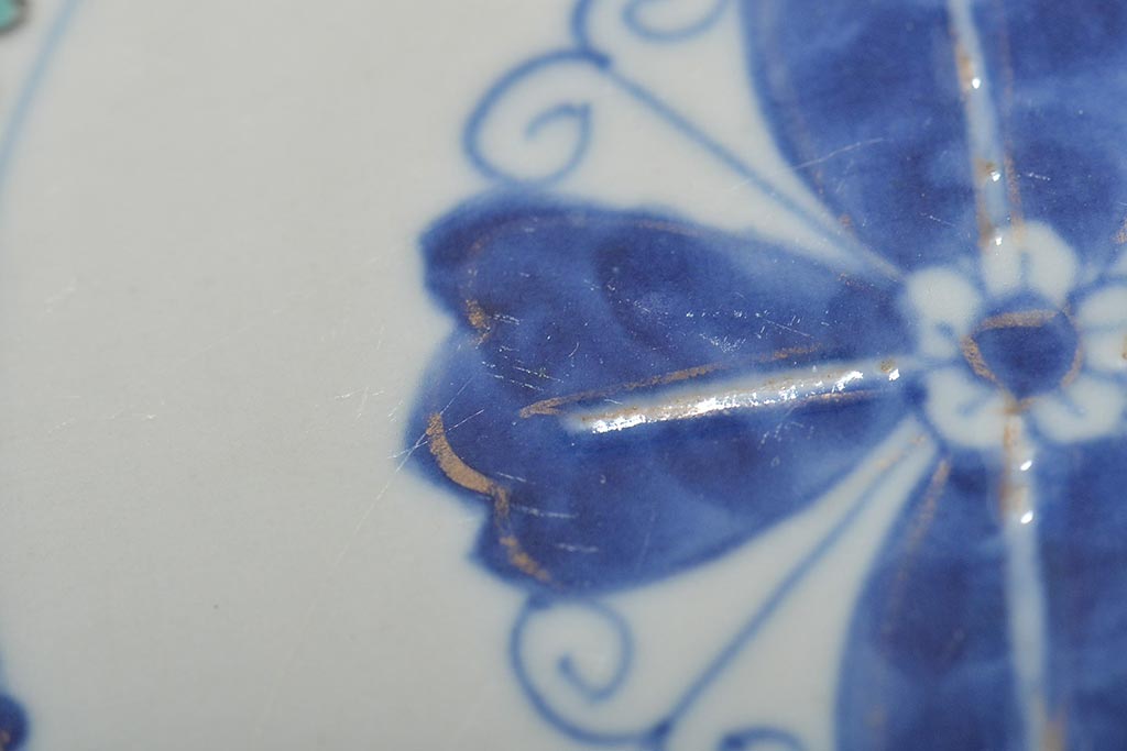 幕末〜明治　伊万里焼　色絵金彩兎図　7寸皿3枚(中皿)(R-044540)