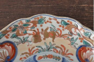 幕末〜明治　伊万里焼　色絵金彩兎図　7寸皿3枚(中皿)(R-044540)