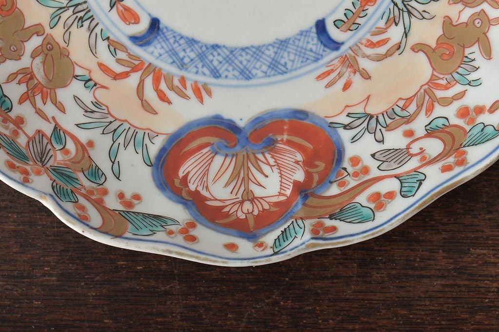 幕末〜明治　伊万里焼　色絵金彩兎図　7寸皿3枚(中皿)(R-044540)