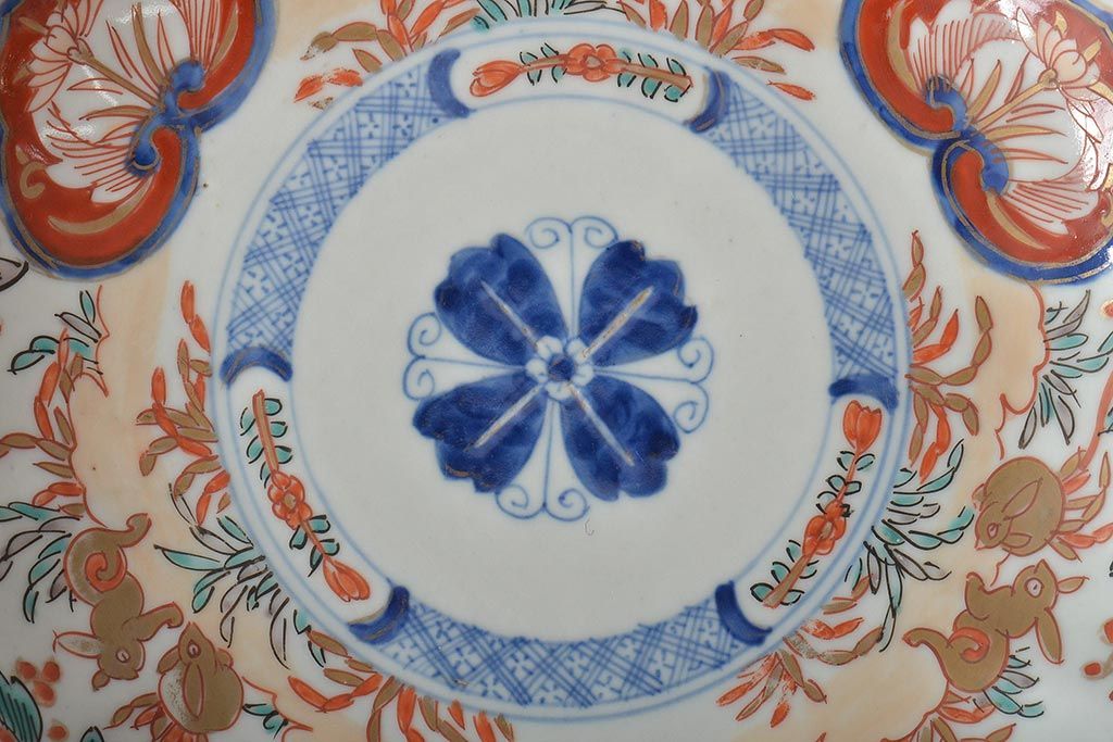 幕末〜明治　伊万里焼　色絵金彩兎図　7寸皿3枚(中皿)(R-044540)