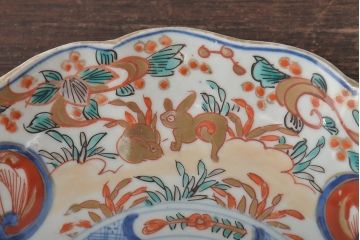 幕末〜明治　伊万里焼　色絵金彩兎図　7寸皿3枚(中皿)(R-044540)